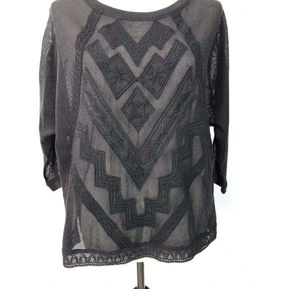 Anthropologie Meadow Rue Gray Sheer Top - Picture 5 of 11